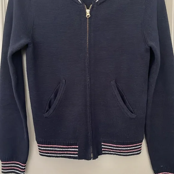 Tsumori Chisato zip front sweater with collegiate style trim. navy. extra small - Picture 3 of 5